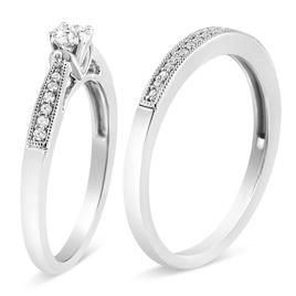 Haus of Brilliance Sterling Silver 1/3ctw. Diamond Bridal Set