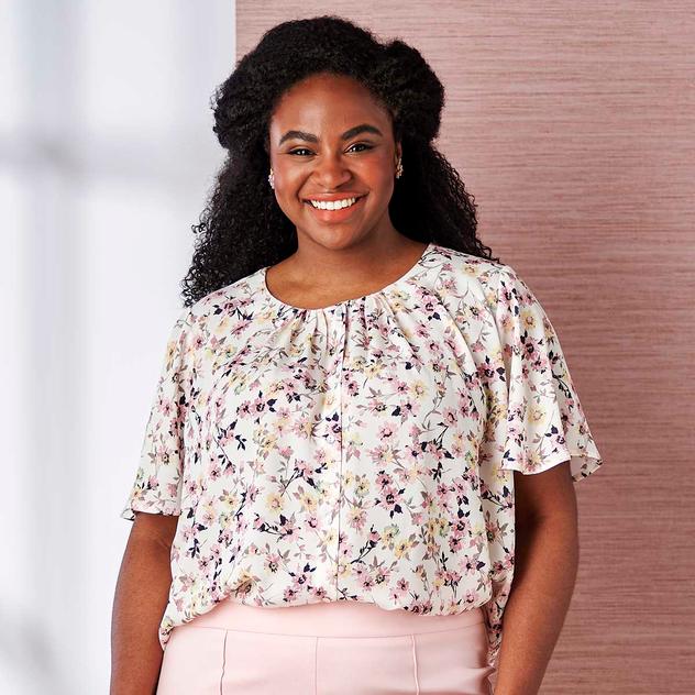 Womens Emaline Enchanted Bloom Flutter Sleeve Floral Blouse