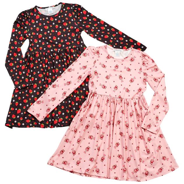 Girls (7-12) Emma & Elsa 2pk. Long Sleeve Strawberry & Bear Dress