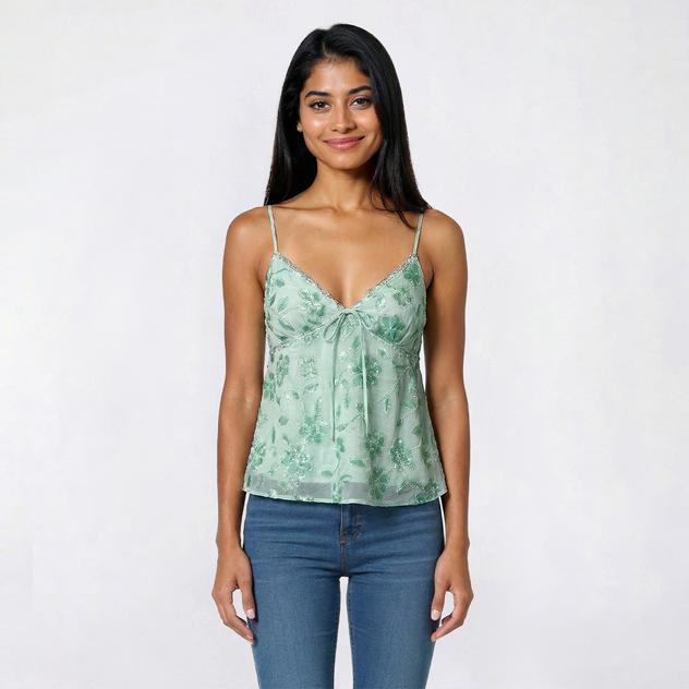 Juniors Madden Girl Beaded Sequin Chiffon Babydoll Camisole