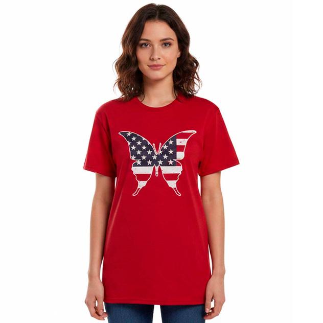 Womens JERZEES Short Sleeve Butterfly Flag Graphic Tee
