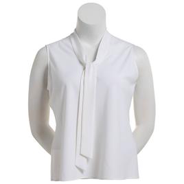 Plus Size Kasper Sleeveless Solid Tie Neck Blouse