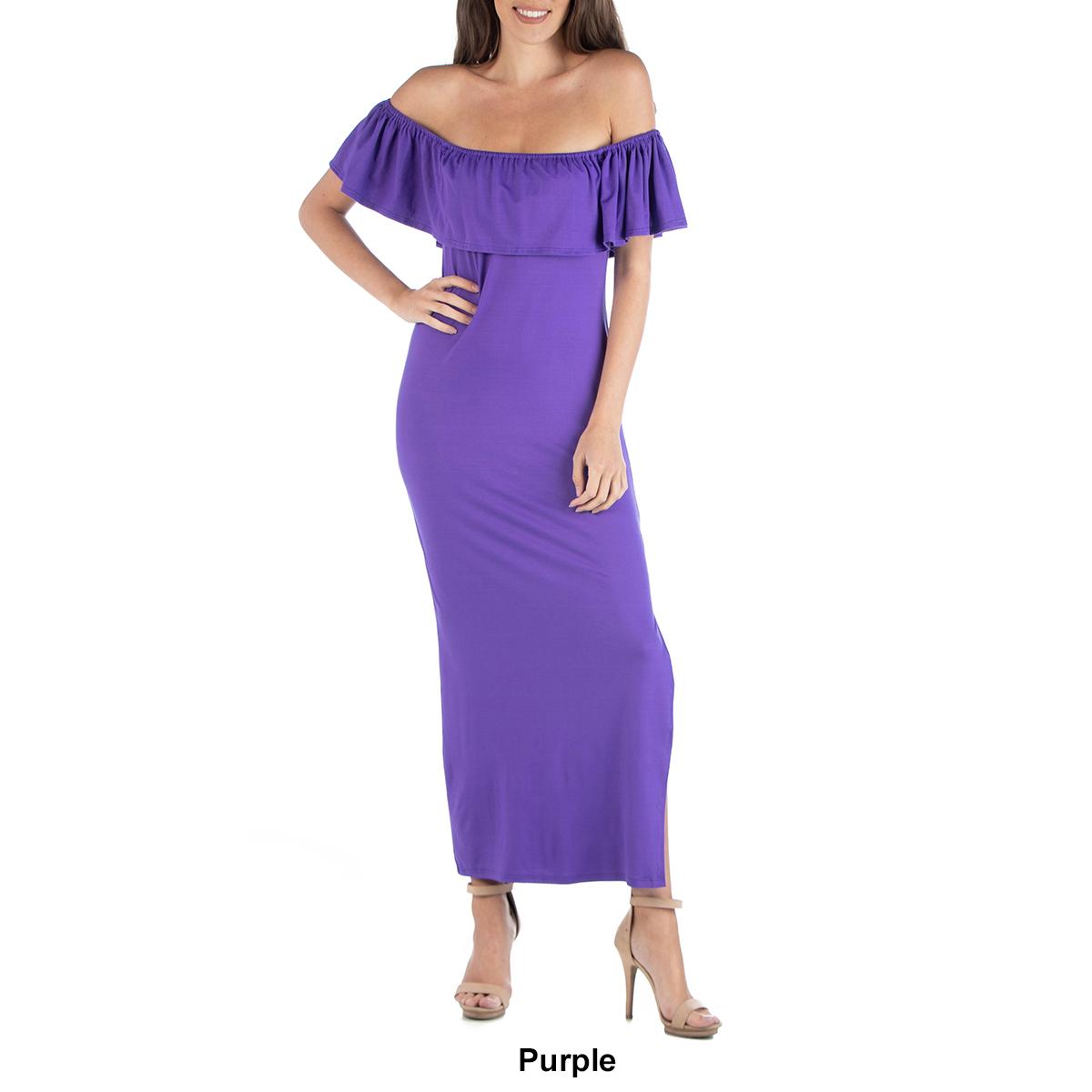 Womens 24/7 Off Shoulder Ruffled Maxi Dress