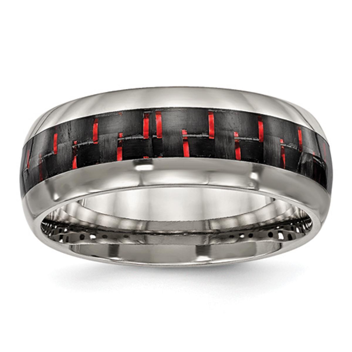 Mens Endless Affection(tm) 8mm Black &amp; Red Carbon Fiber Inlay Band