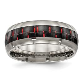 Mens Endless Affection(tm) 8mm Black &amp; Red Carbon Fiber Inlay Band