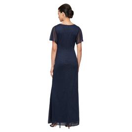 Petite SLNY Flutter Sleeve Solid Glitter Mesh Evening Gown