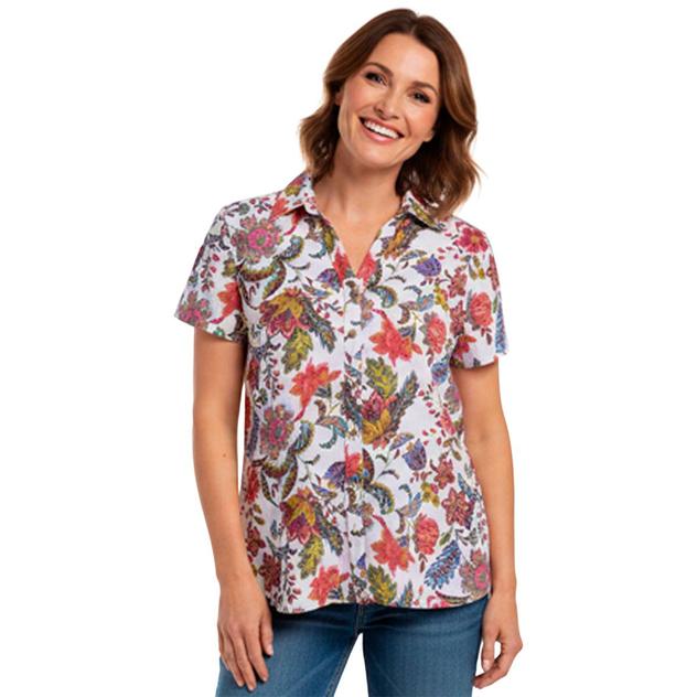 Womens Hasting & Smith Short Sleeve Crinkle Split Neck Blouse