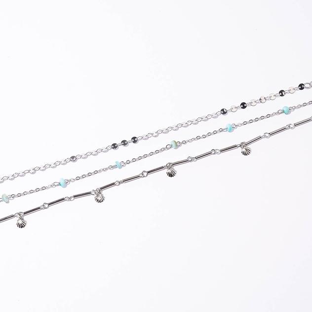 Ashley 3pc. Silver & Light Blue Ocean Serenity Shell Charm Anklet