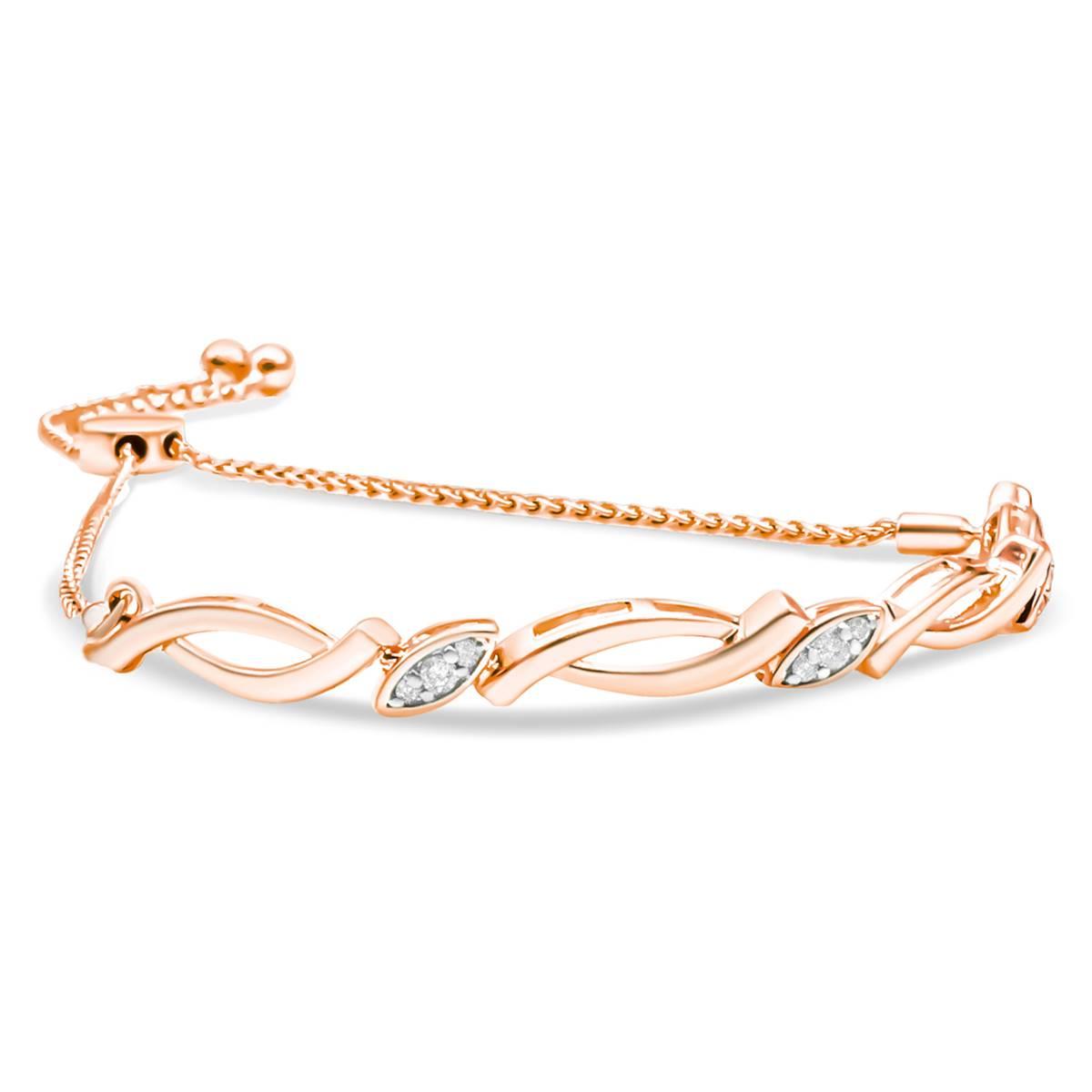 Haus of Brilliance 14kt. Rose Gold Plated Diamond Bolo Bracelet