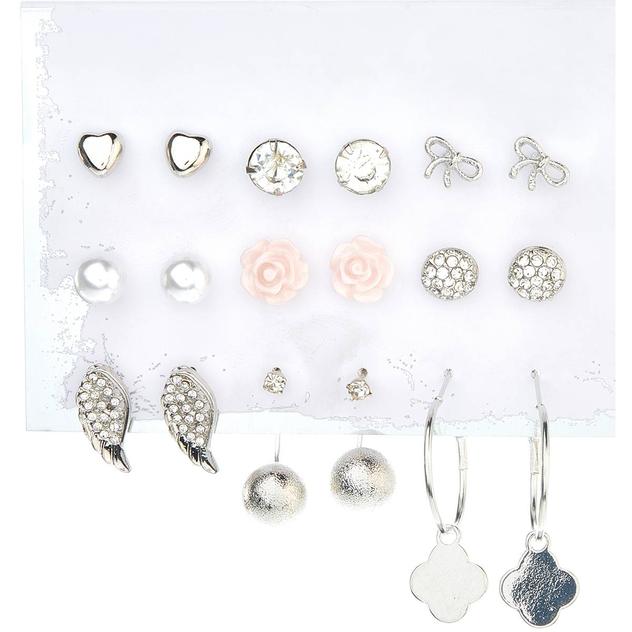 Ashley 9pr. Silver Plated Post/Front/Bakck and Cuff Earrings Set