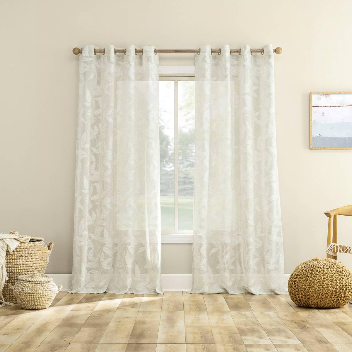 No 918 Neela Semi Sheer Leaf Clip Jacquard Panel Curtain