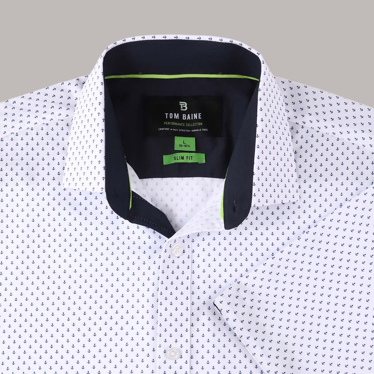 Mens Tom Baine Short Sleeve Slim Fit Anchor Dress Shirt - Blue