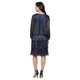 Womens SLNY Long Sleeve V Neck Fit & Flare Bodre Tier Dress