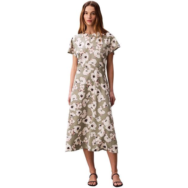 Womens Calvin Klein Short Sleeve Buttercup Floral Midi Dress
