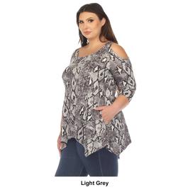 Plus Size White Mark Snake Print Cold Shoulder Tunic