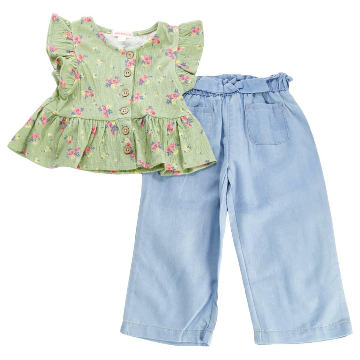 Toddler Girl Lemon Kiss Floral Top & Wide Leg Pants Set