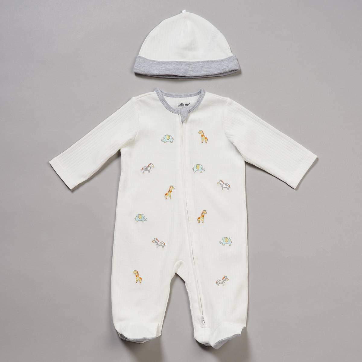 Baby Unisex (NB-9M) Little Me(R) Embroidered Safari Footie with Hat