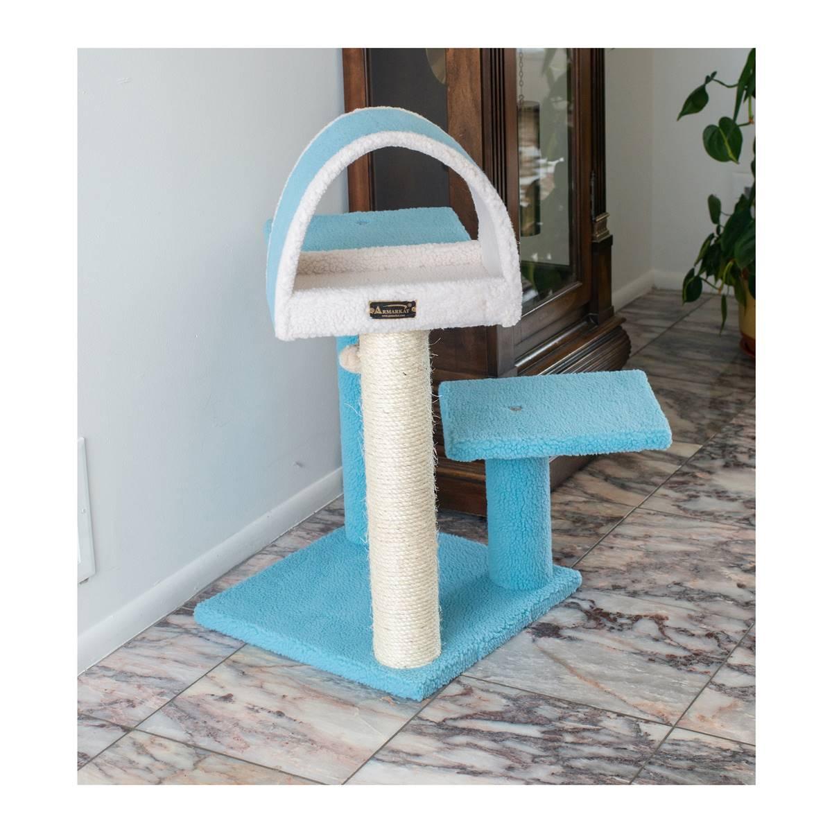 Armarkat 29in. Sky Blue Real Wood Cat Tree w/ Scratcher & Tunnel