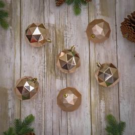 National Tree 10in. Rose Gold Geometric Ornaments - Set of 6