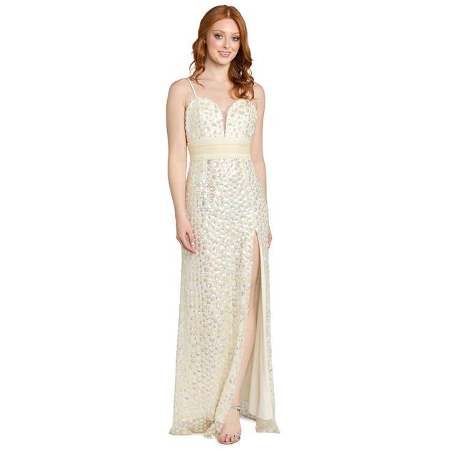 Juniors Morgan & Co. Sequin Paiette 3D A-Line Dress with Slit