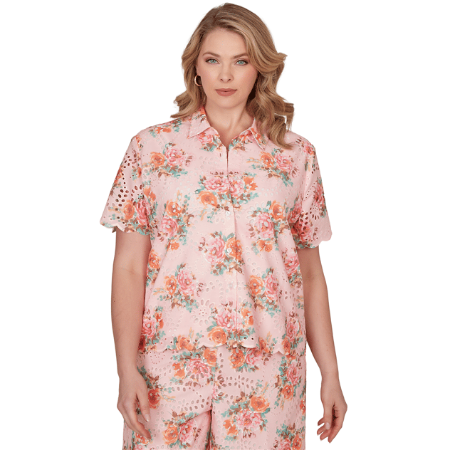 Plus Size Ruby Rd. Renaissance Romance Scallop Floral Blouse