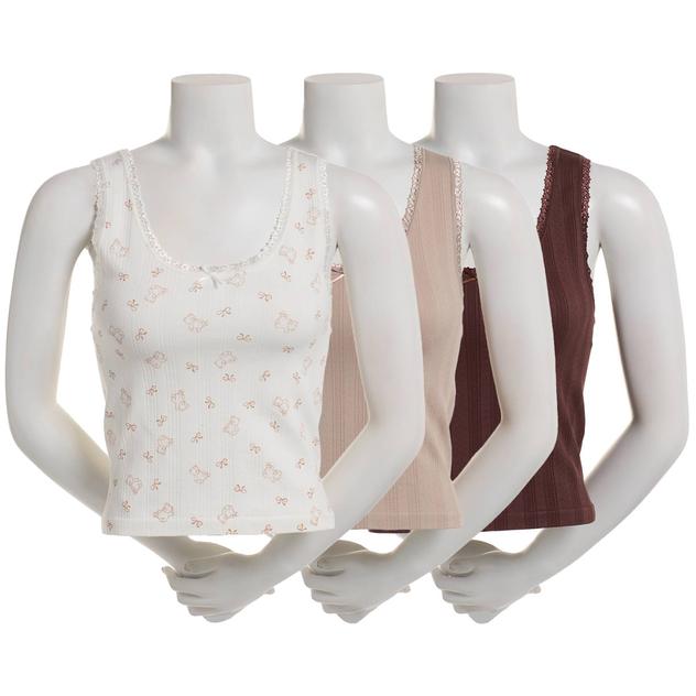 Juniors Pink Rose 3pk. Pointelle Scoop Neck Tank Tops
