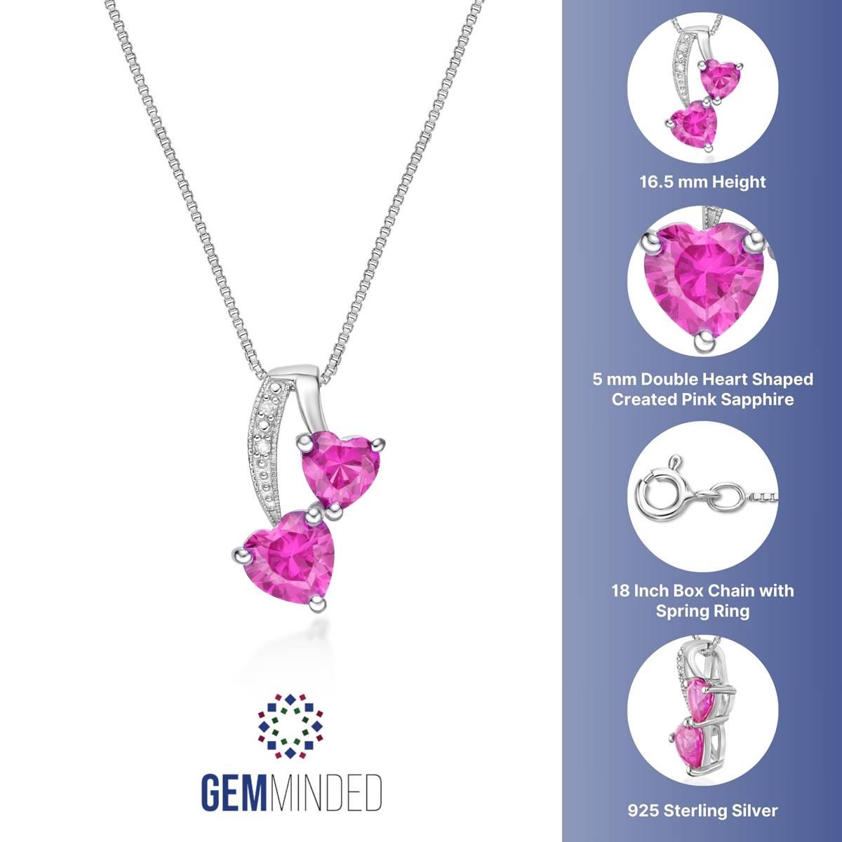 Gemminded Sterling Silver 5mm Heart Created Pink Sapphire Pendant