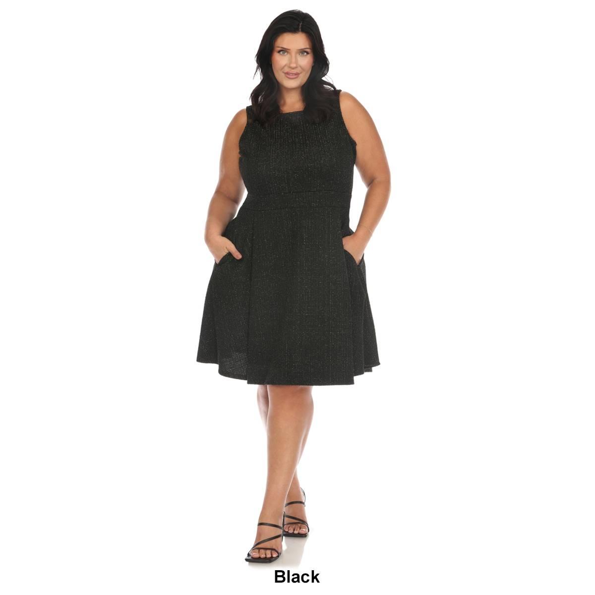 Plus Size White Mark Knee Length Tweed Fit and Flare Dress