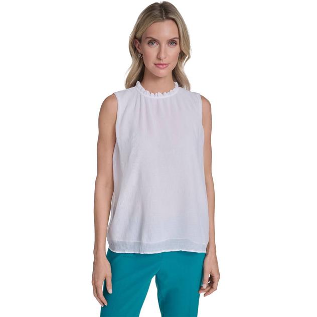 Womens Calvin Klein Sleeveless Ruffle Neck Blouse