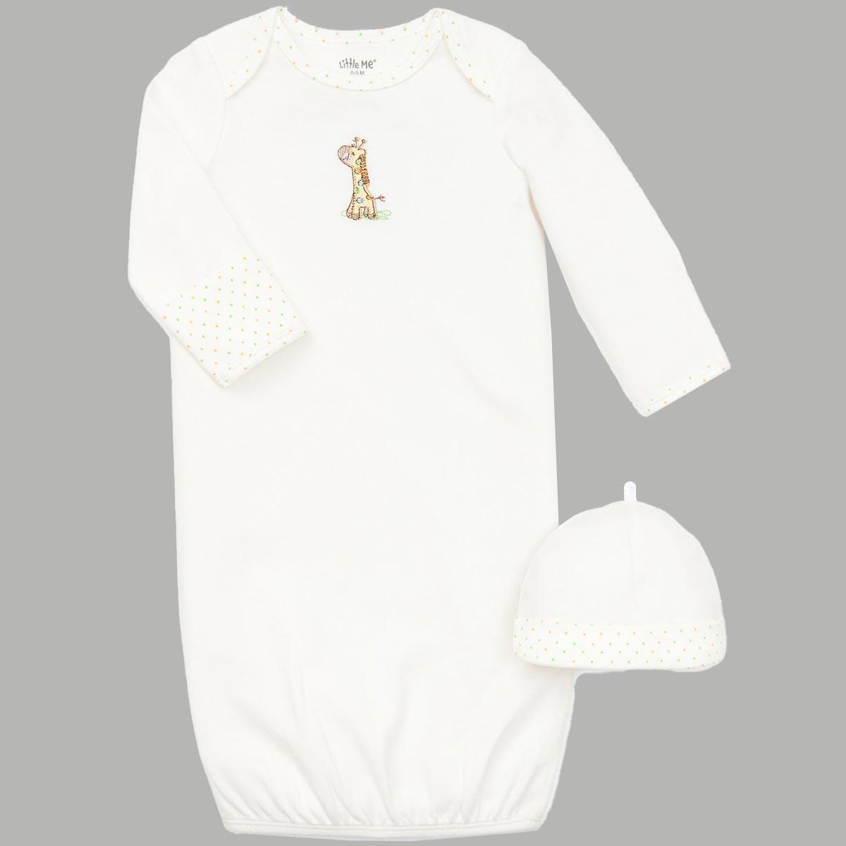 Baby Unisex (NB-3M) Little Me(R) Giraffe Nightgown & Hat Set