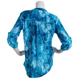 Petite Notations 3/4 Sleeve Print Jacquard Knit Pleat Henley