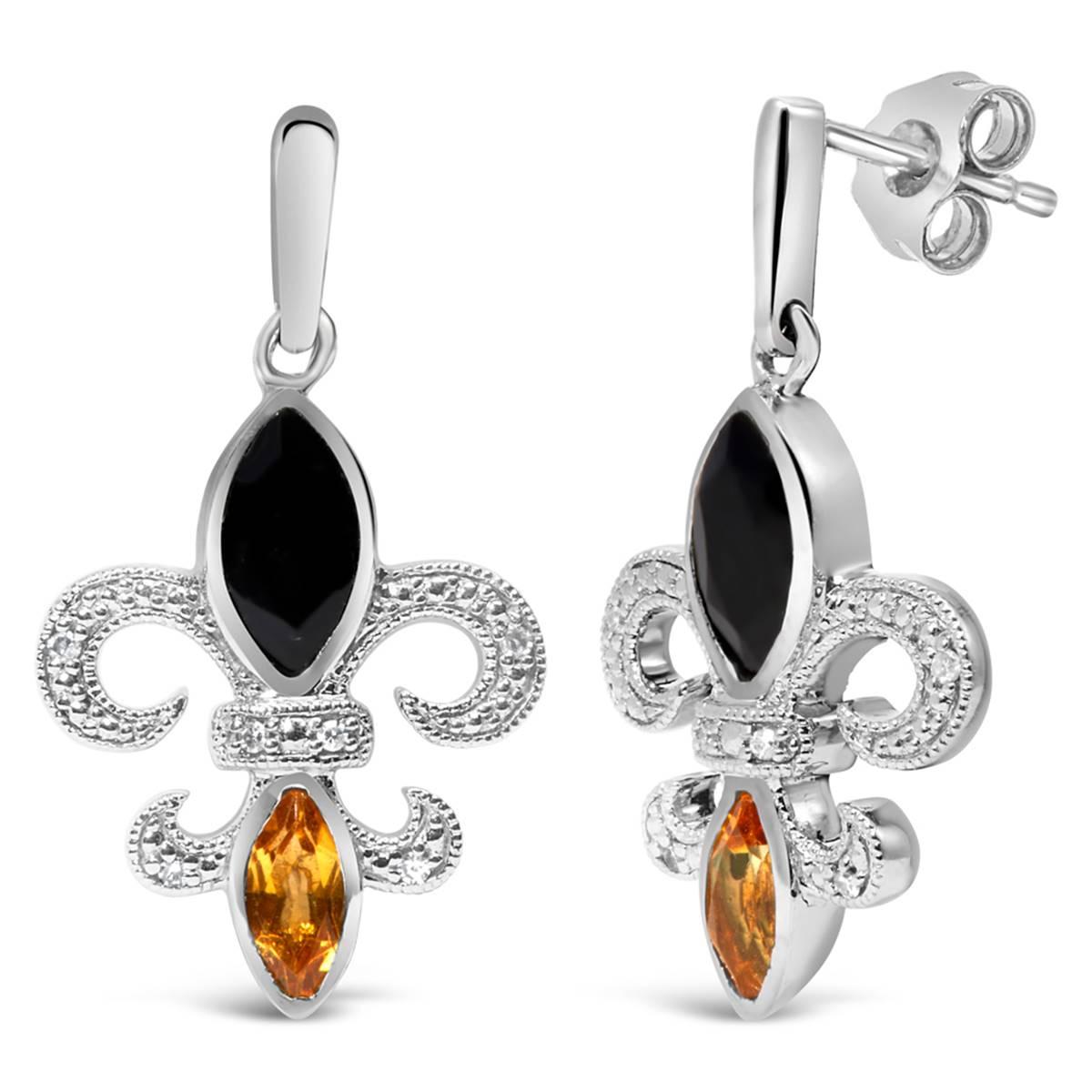Haus of Brilliance Onyx & Citrine Fleur de Lis Dangle Earrings
