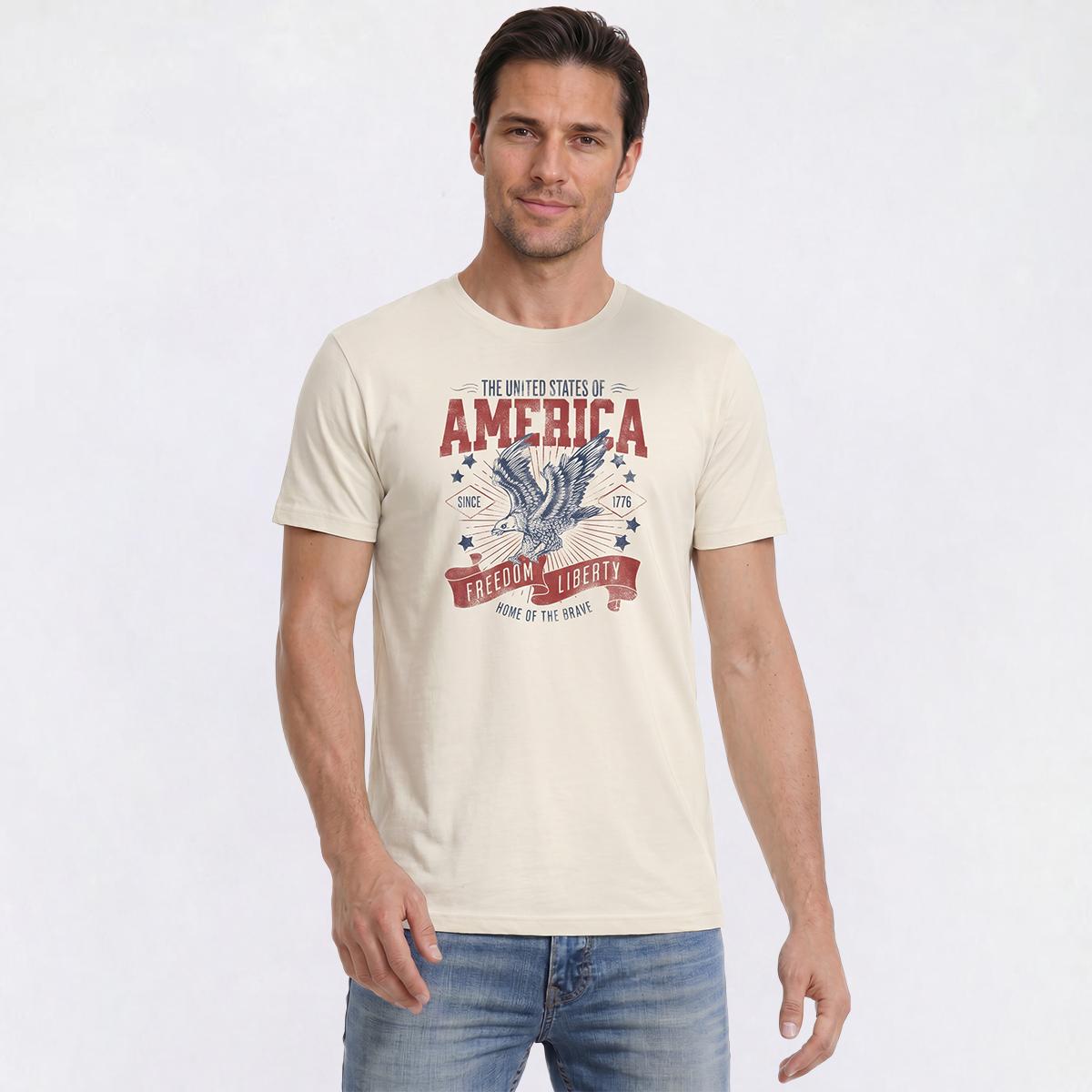 Mens Freedom & Liberty USA Short Sleeve Tee - Natural