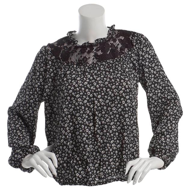 Womens Cure Long Sleeve Ruffle Neck Lace Yoke Ditsy Floral Blouse