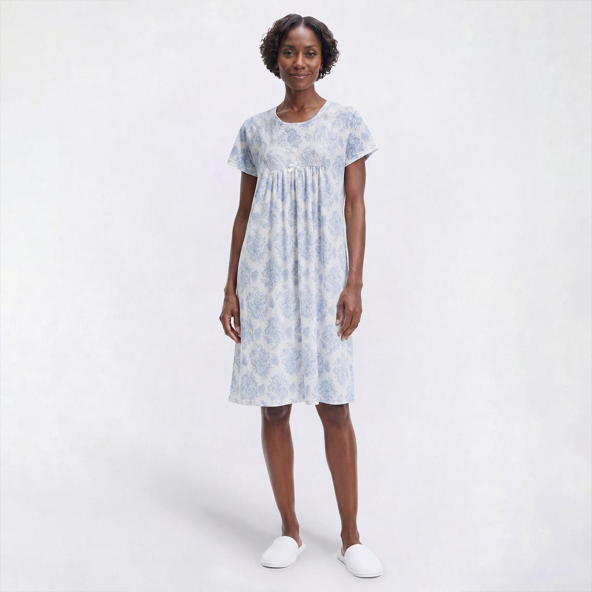 Womens Elizabeth & Nicole Floral Lace Trim Nightgown