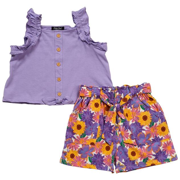Girls (4-6x) Rare Too Ruffle Faux Button Down Top & Shorts Set