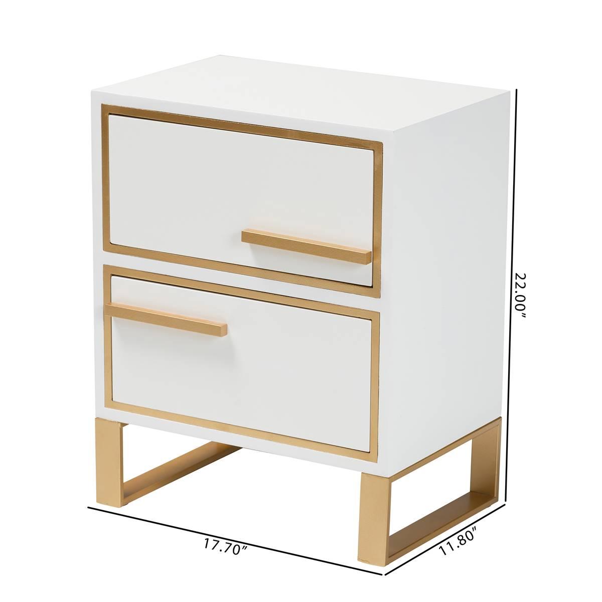 Baxton Studio Giolla Glam & Luxe White Wood 2-Drawer Nightstand