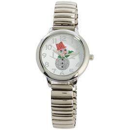 Womens Silver Stretch Band Glitter Snowman Dial Watch - AF129A