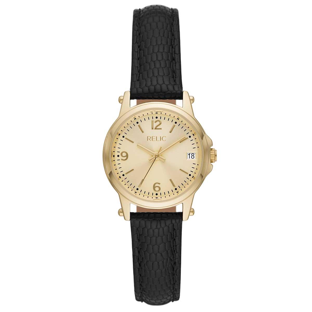 Womens RELIC by Fossil Gold-Tone & Black Strap Watch - ZR34630