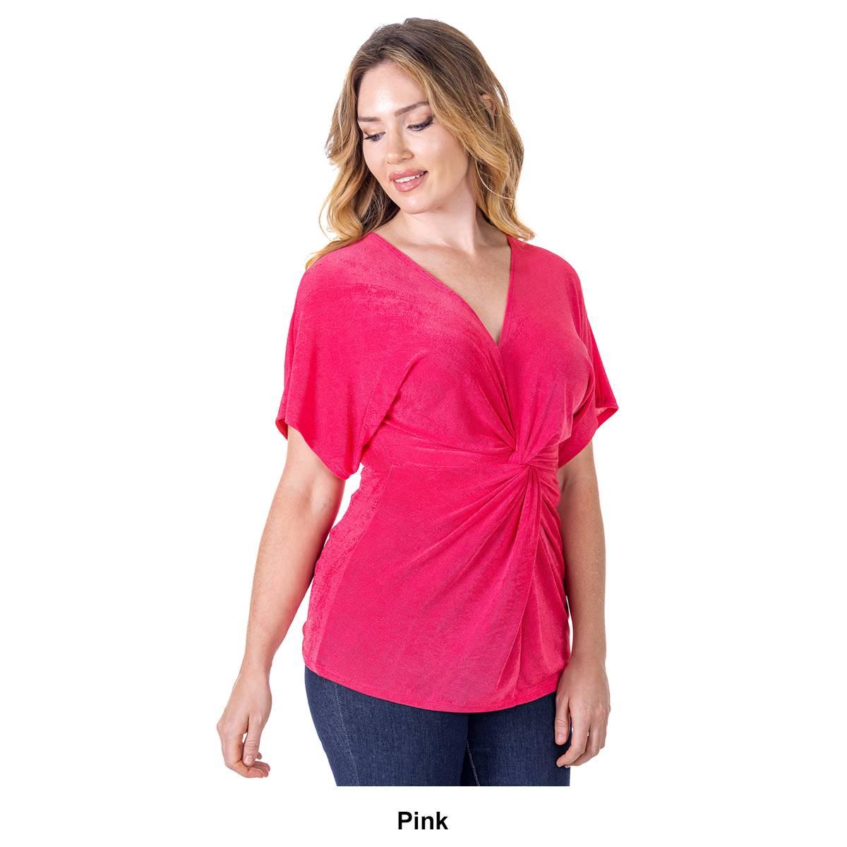 Womens 24/7 Comfort Apparel Knot Front V-Neck Blouse