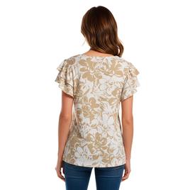 Womens Emily Daniels Double Ruffle Sleeve Abstract Floral Blouse