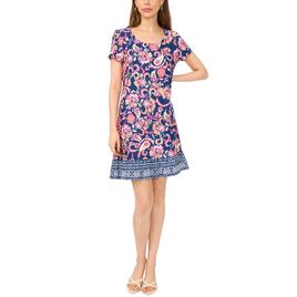 Womens MSK Short Sleeve Floral Ruffle Hem Shift Dress