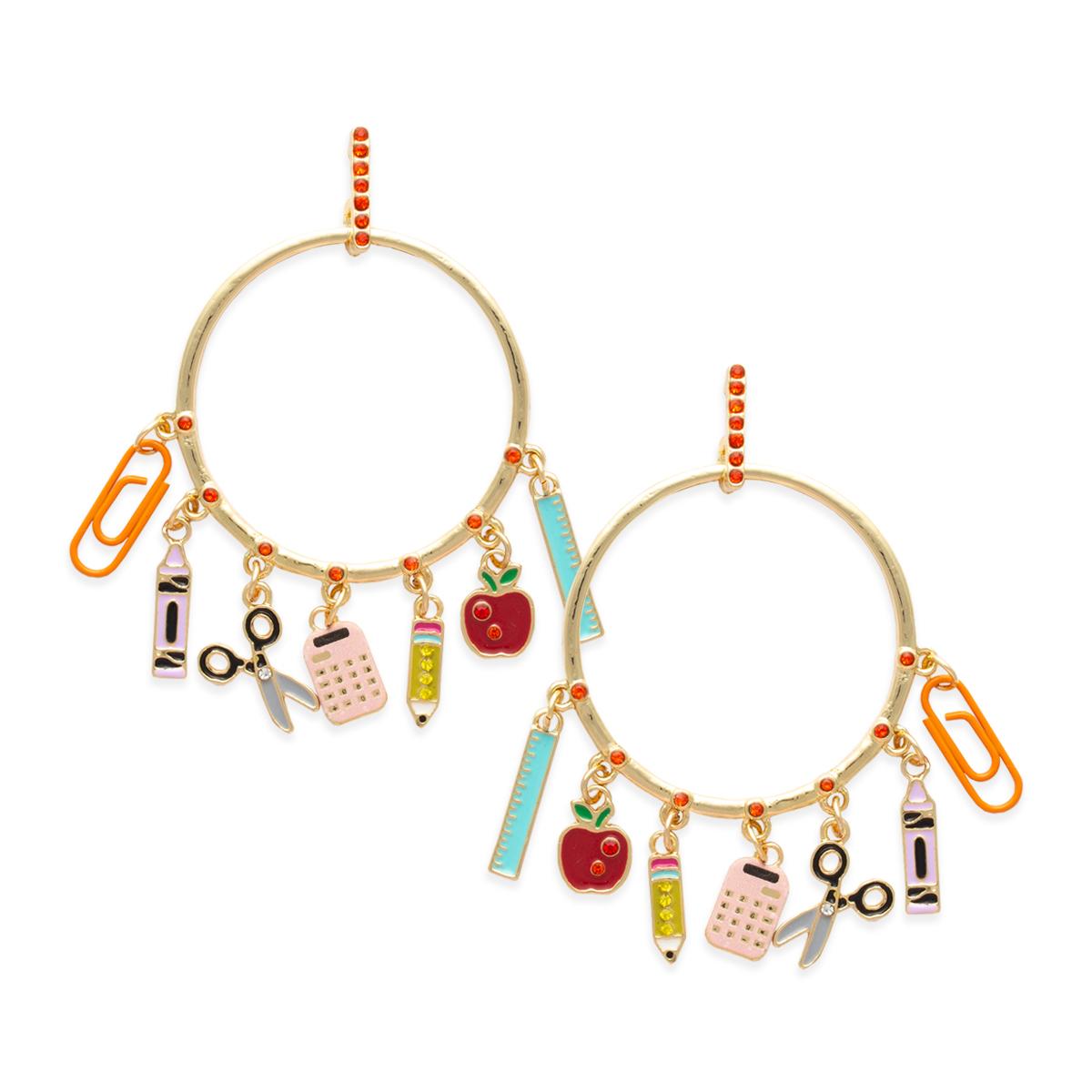 School Supplies Charm Hoop Earrings