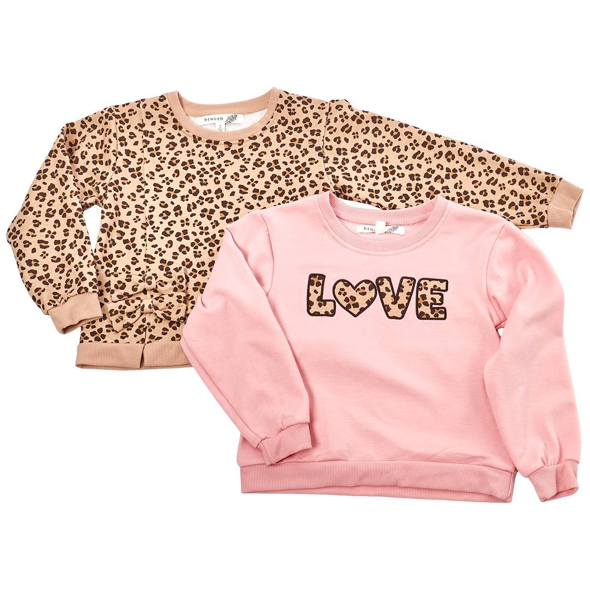 Girls (7-16) BTween® 2pk. Leopard/Love Fleece Lined Sweatshirt