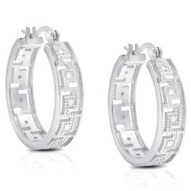 Accents by Gianni Argento Silver Diamond Greek Key Hoop Earrings