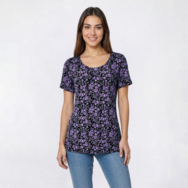Womens Preswick & Moore® Tonal Floral Tunic Tee