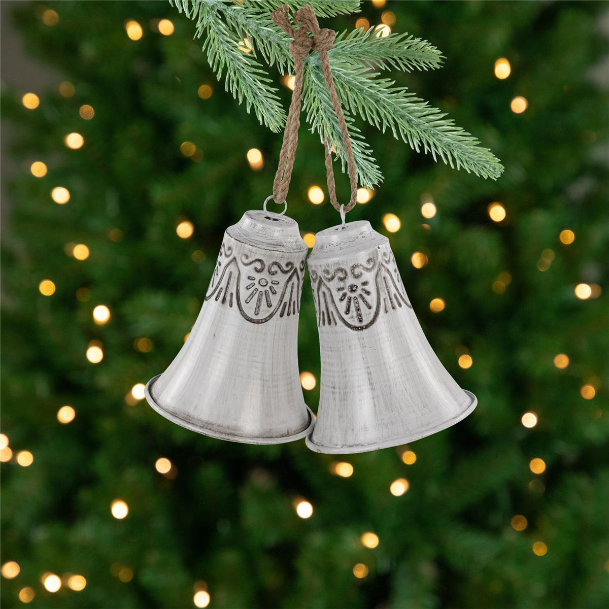 Northlight 2pc. Grey & White Embossed Bells Christmas Ornaments