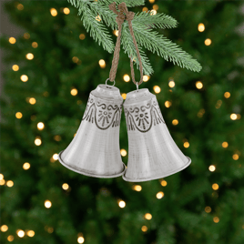 Northlight 2pc. Grey & White Embossed Bells Christmas Ornaments