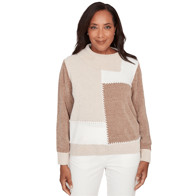Womens Alfred Dunner Vienna Neutral Color Block Sweater