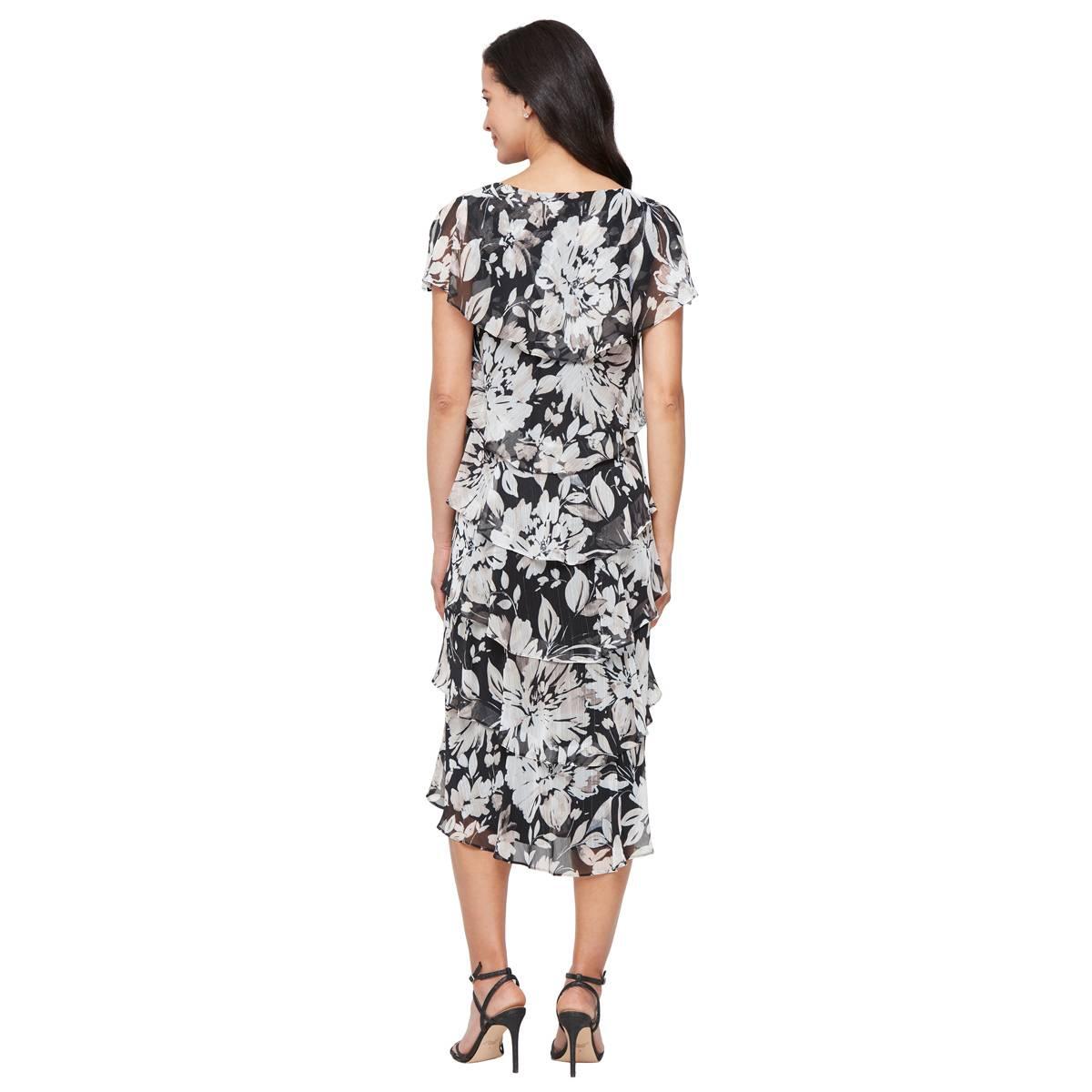 Womens SLNY Sleeveless Floral Tier Midi Dress